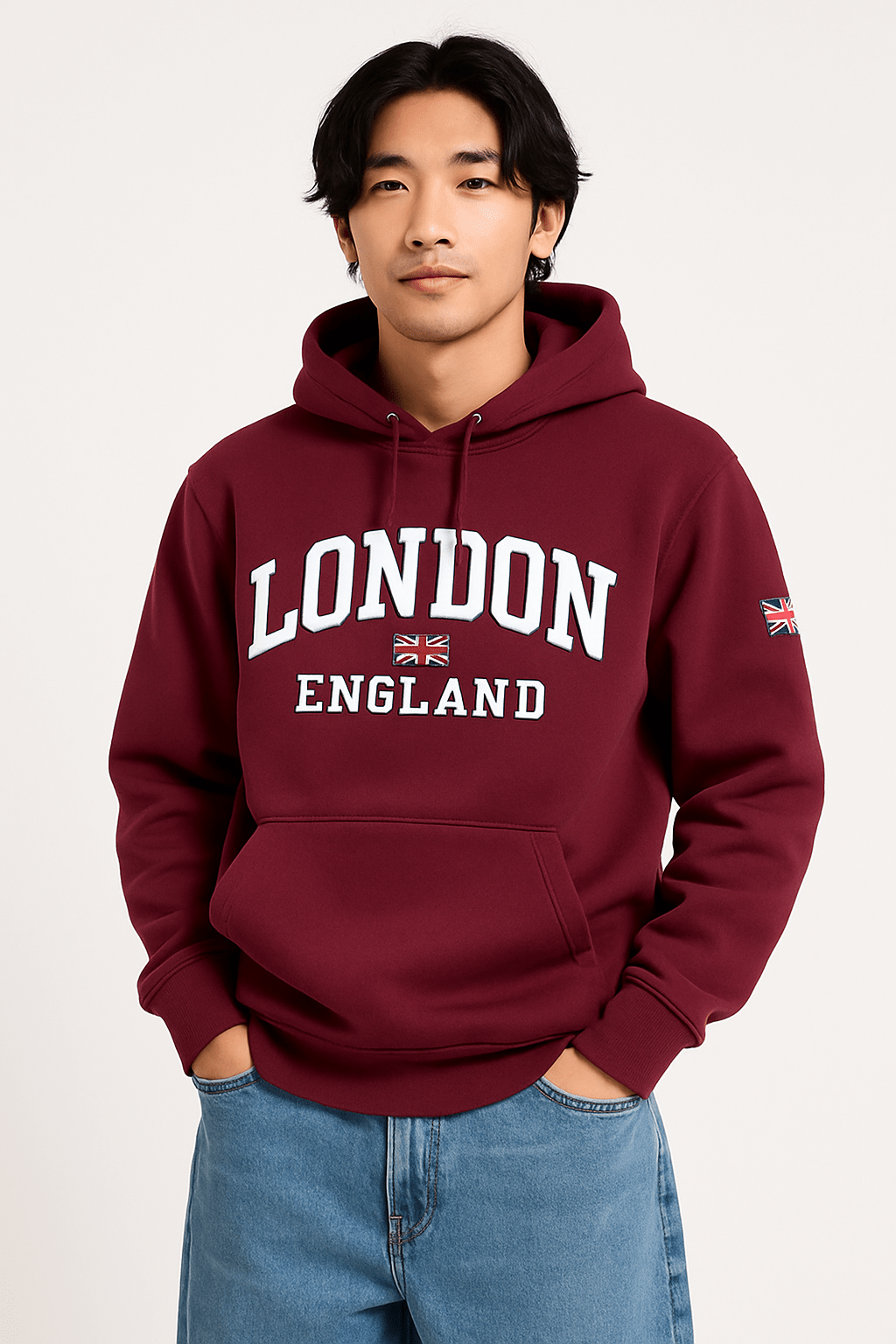 London England Embroidery Hoody Unisex Wine - LHWSLondon England Embroidery Hoody Unisex Wine